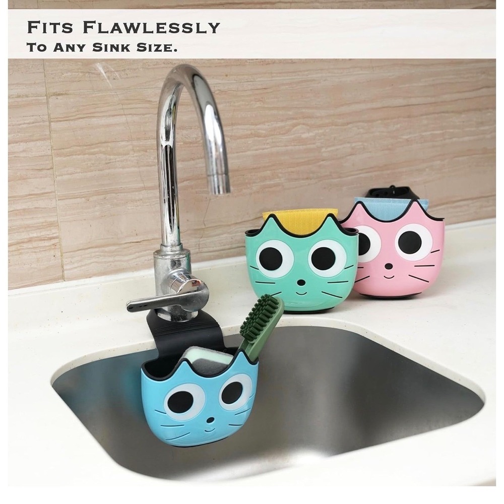 Juju Kitty Pink Sink Drain Basket Cat‎ Kitchen Sponge Holder Strainer Caddy - Picture 3 of 8